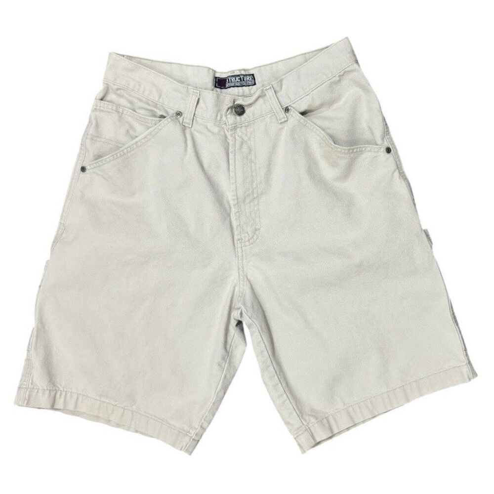 Vintage Structure Carpenter Jorts Men’s 32 Beige Canvas Utility Shorts 90s Y2K